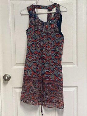 Women's summer dress by Enfocus Petite blue/orange pattern sze 10P